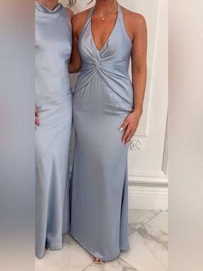 Azazie ice blue stretch satin bridesmaid dress